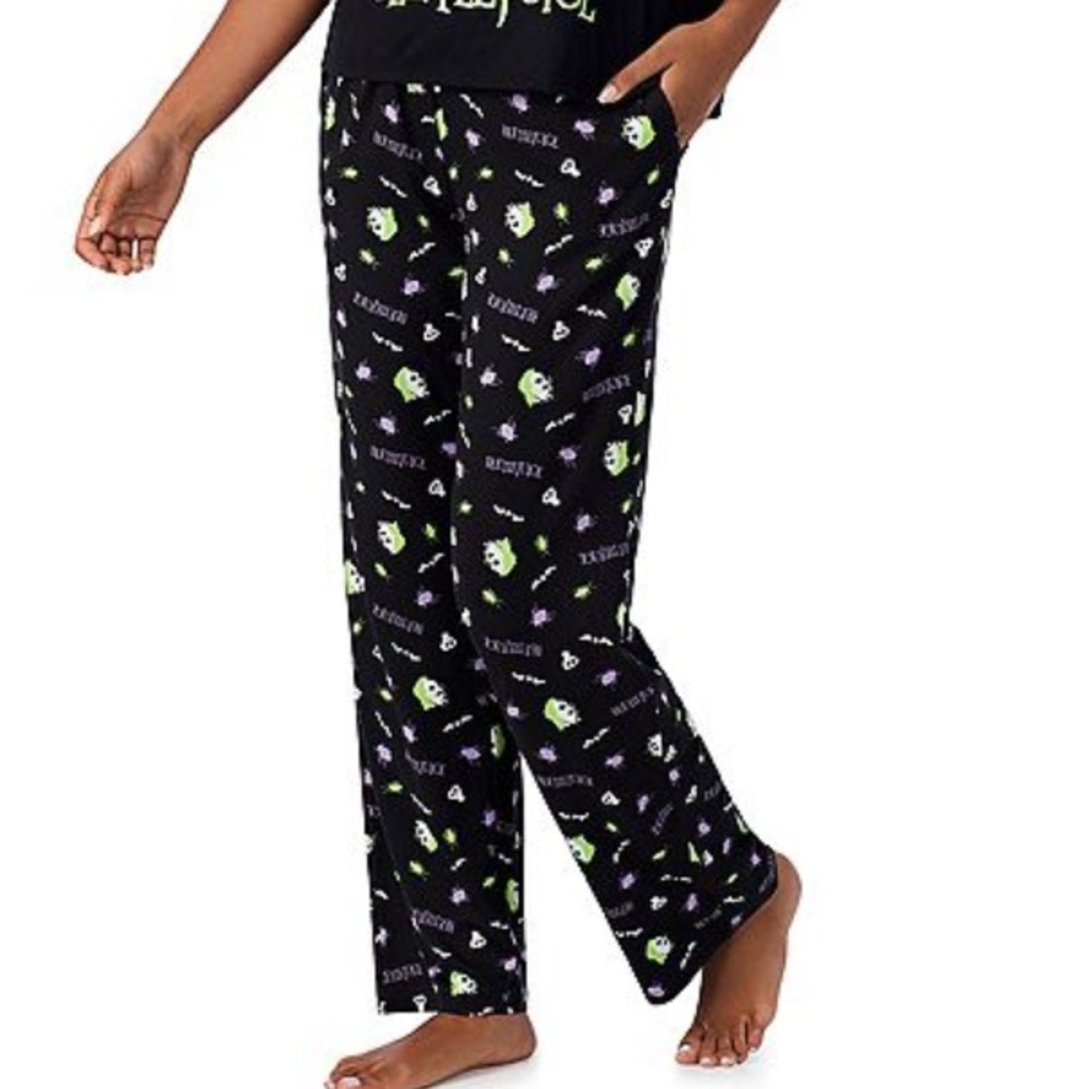 Beetlejuice Black Fuzzy Pajama Pants Plush Sleep Lounge Pants NWT M